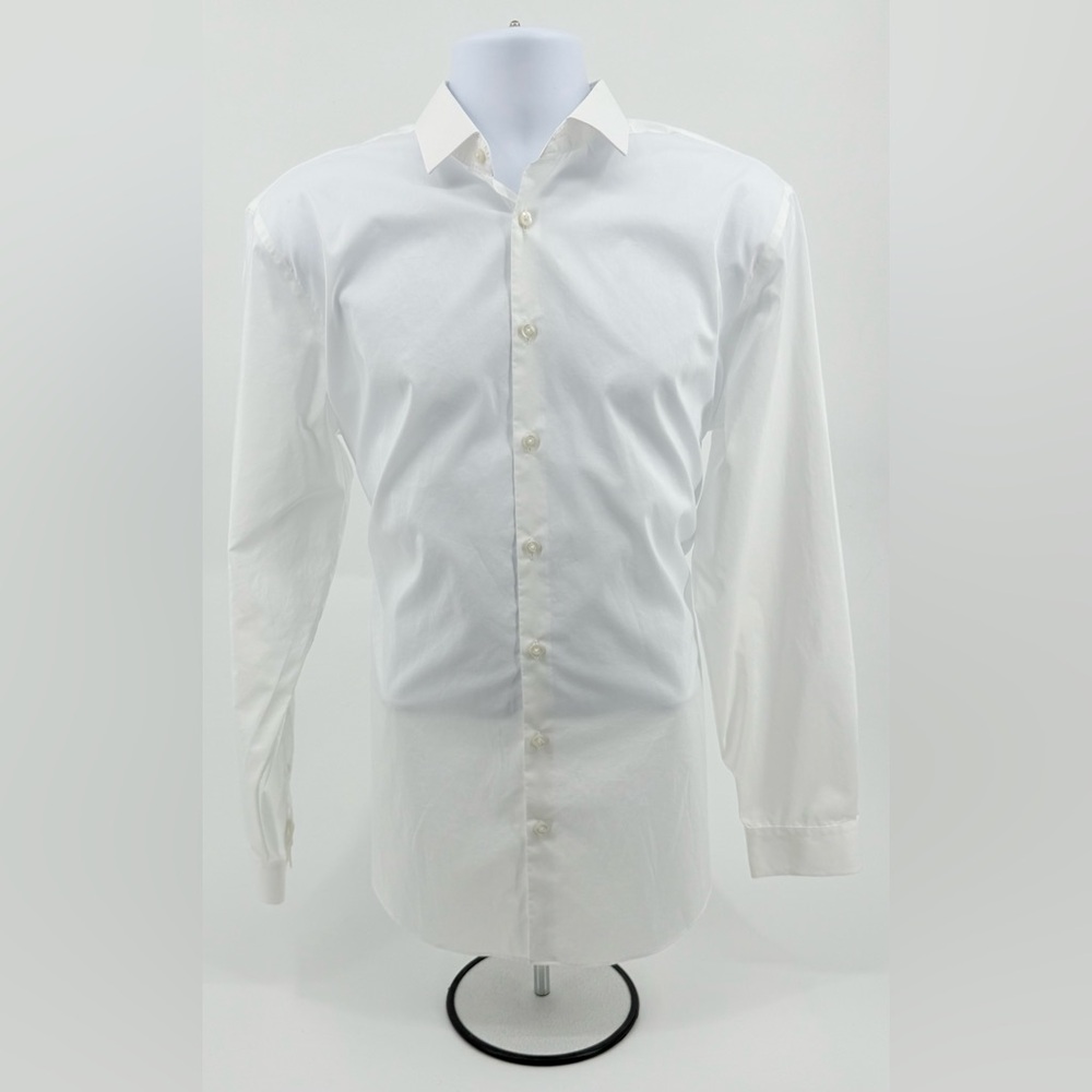 J. Ferrar Stretch Slim Coolmax Button Up Dress Shirt L 16-16.5 34-35 White NWOT‎